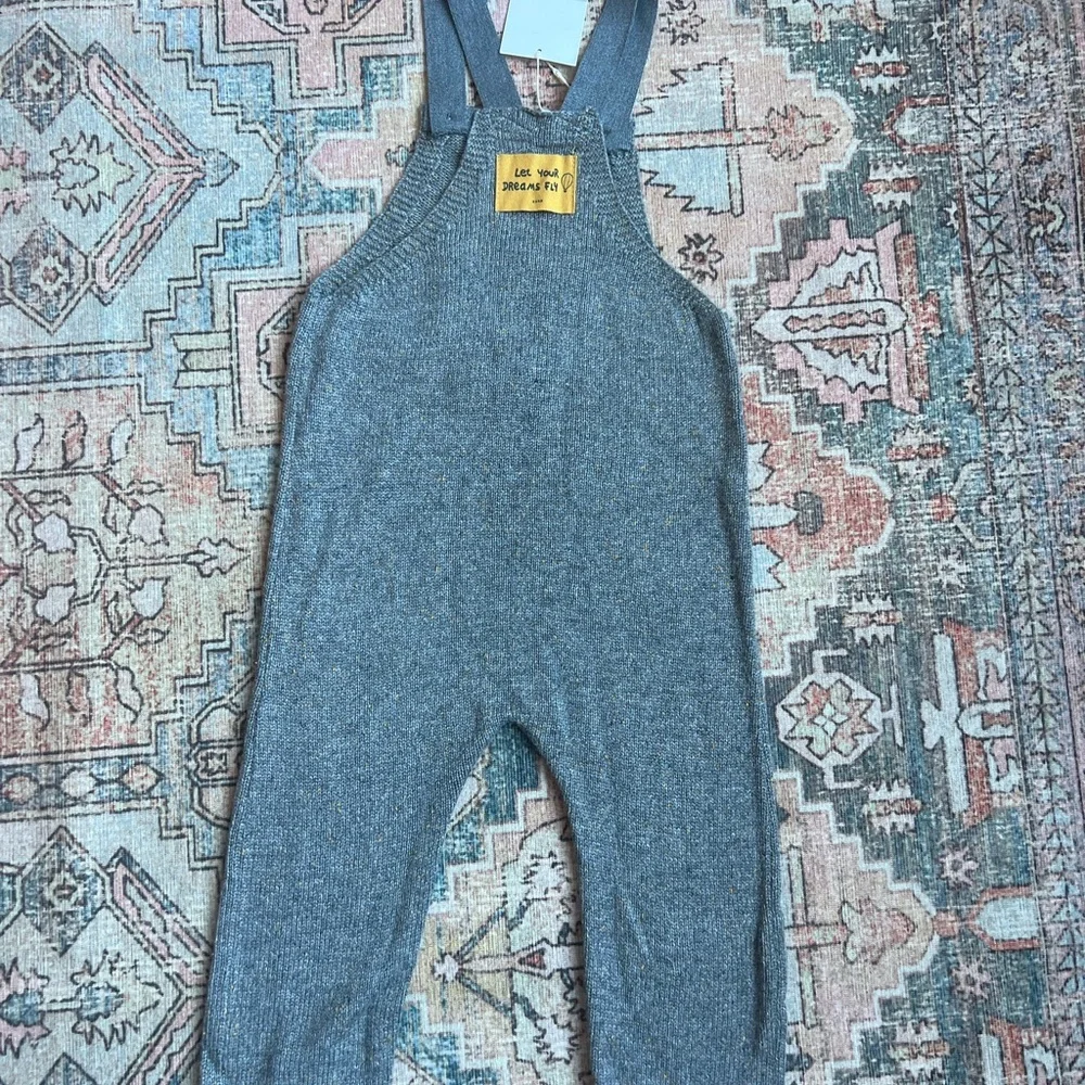 Kids Gray Knit Overalls Zara Hot air balloon patch